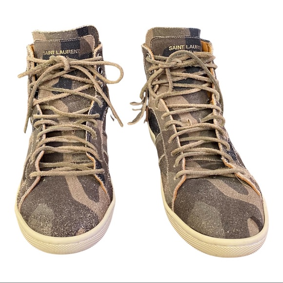 Saint Laurent Camo Suede Fringe-Detail High-Top Sneaker Sz. 7 - Picture 5 of 11
